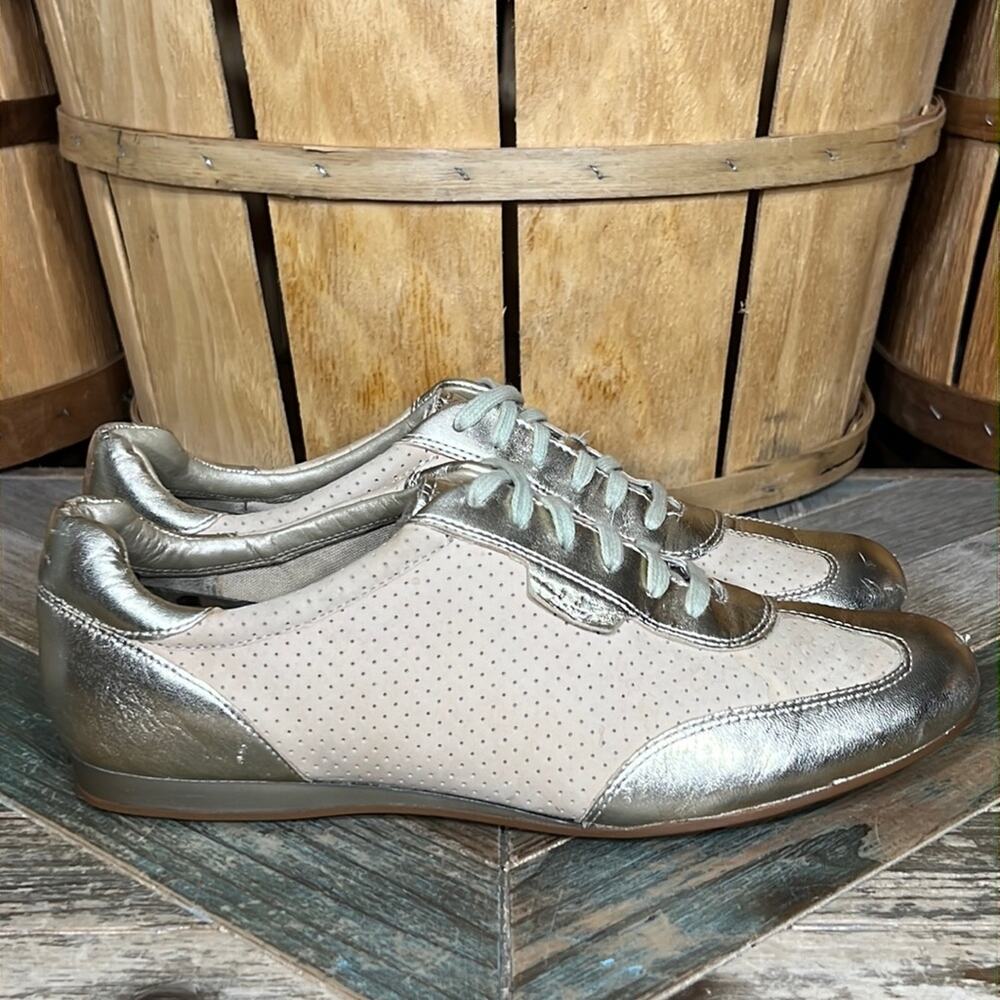 Cole Haan Air Tan Gold Perf Nubuck Metallic Leather Sneakers Women Size 8.5